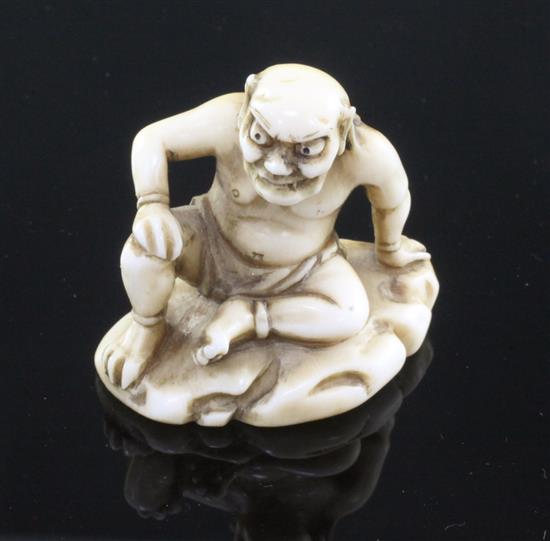 A Japanese ivory netsuke of Raiden (God of Thunder), signed Tomohiro, Edo period, 4.3cm